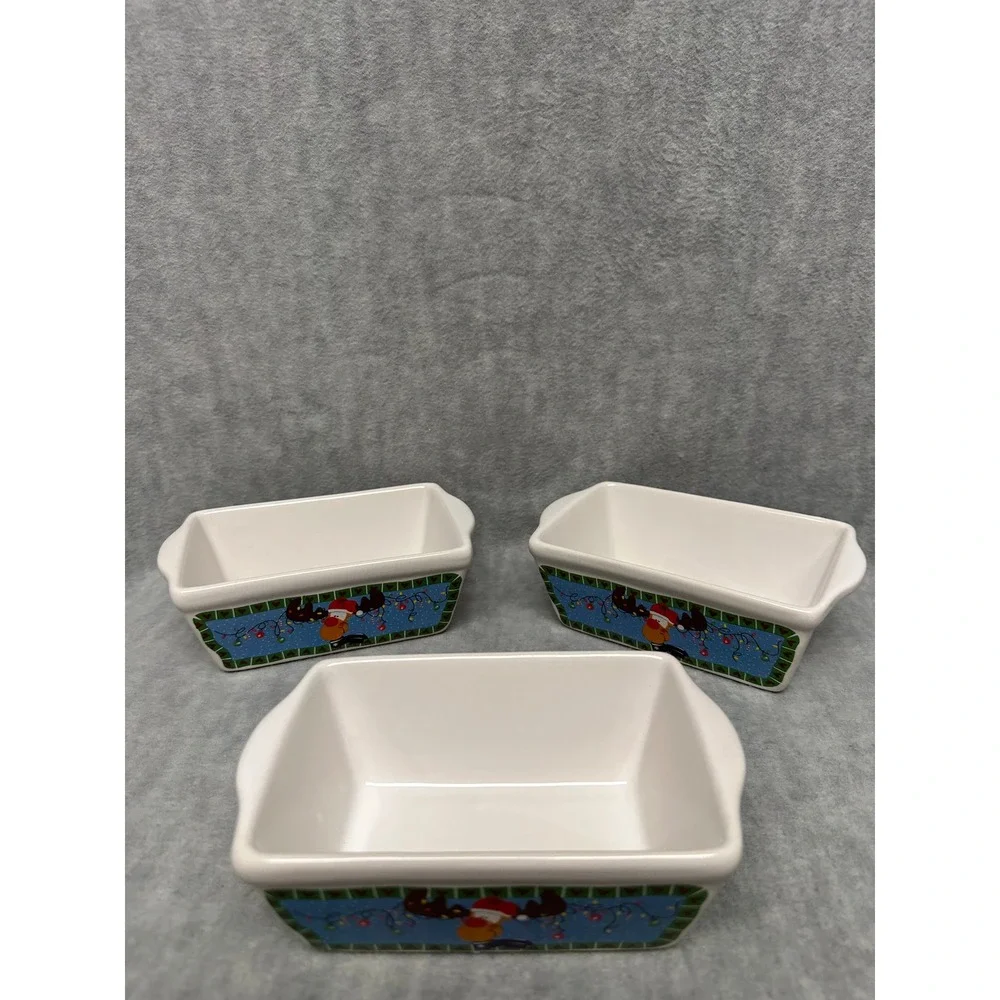 Set‎ of 3 Ceramic Loaf Dishes Christmas Reindeer Oven Microwave Dishwasher Safe